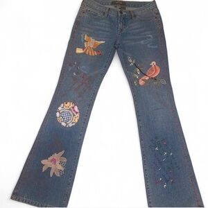 Embroidered Flare Jeans with Bird Design 29/33